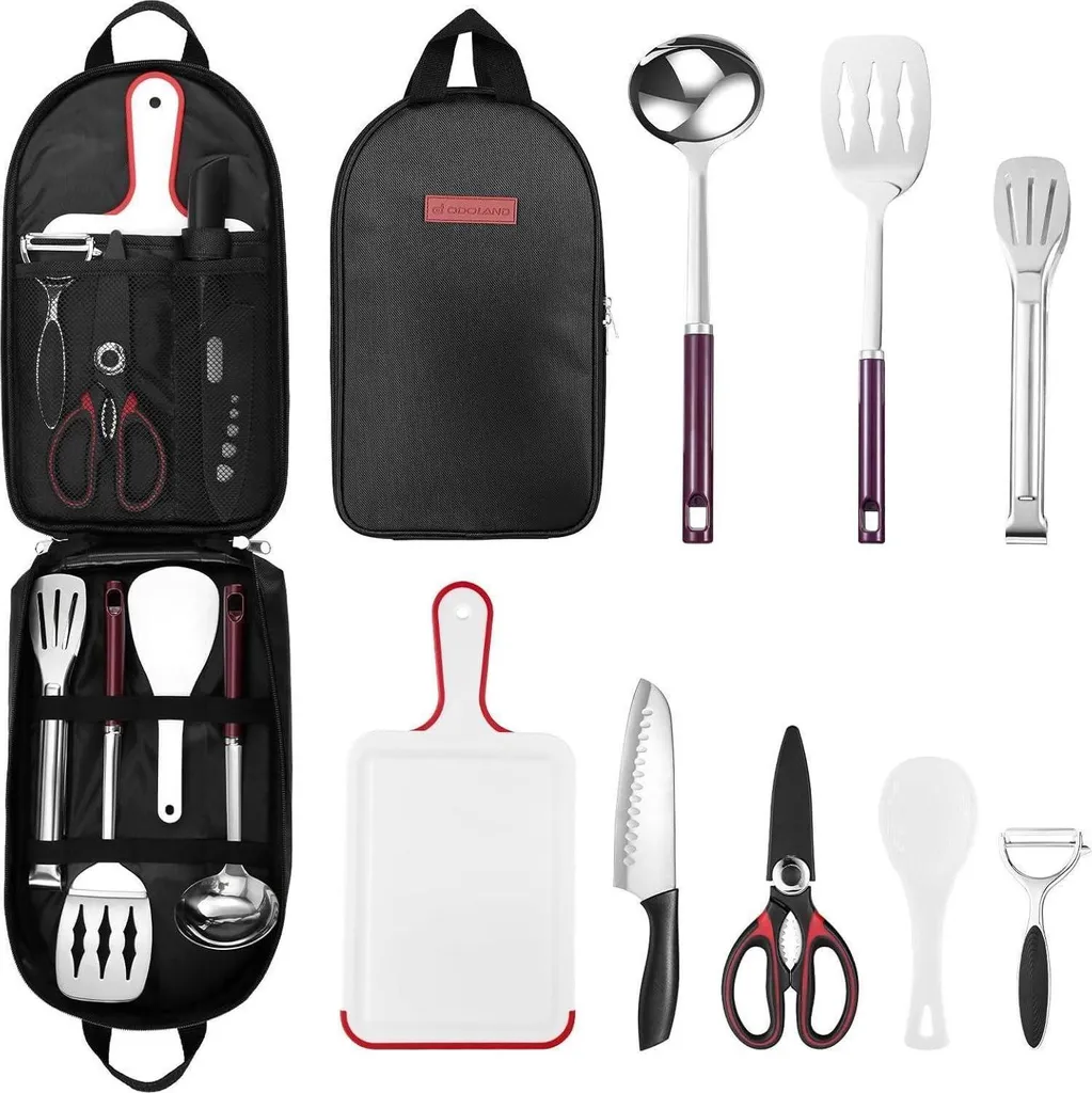 Kit de cuisine de camping complet 9 accessoires dont couteau Santoku
