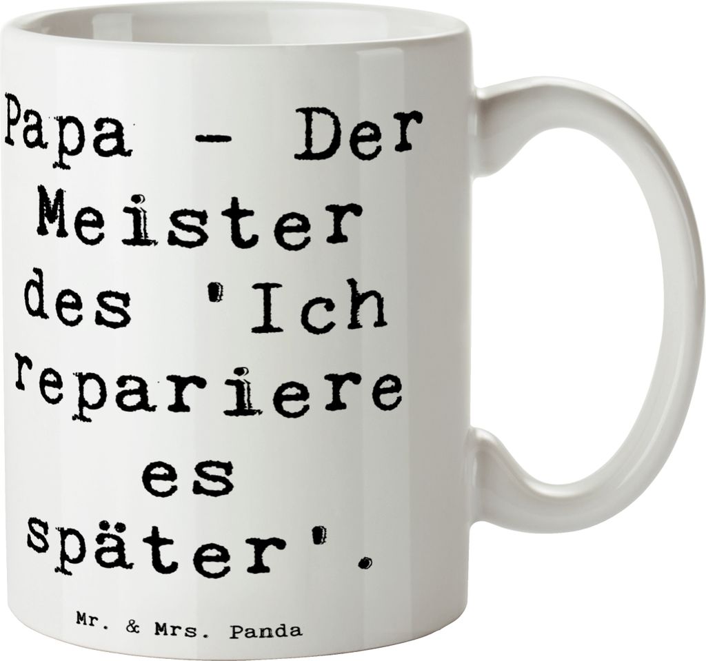 Mr. & Mrs. Panda Tasse Spruch Papa Meister - Weiß - Geschenk, Zaudern, persönliche Erinnerungen, Becher, Teetasse, Kaffeebecher, Familiendynamik,...