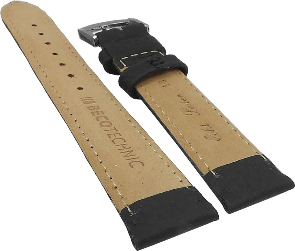 BecoTechnic Imperator Uhrenarmband Leder genarbt schwarz Wasserfest , Stegbreite:16mm, Schließe:Silbern