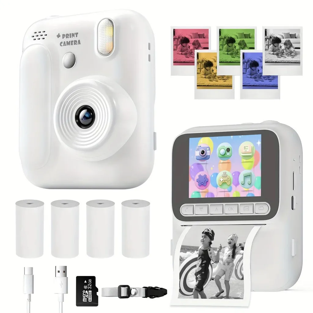 Appareil photo numérique instantané Blanc 1080p avec stockage de 32 Go