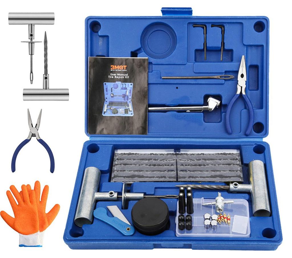 Ikodm Reifenreparatur 73tlg Reifen-Reparatur-Set Reifen Pannenset Reifenflickzeug Autoreifen Pannenset Reparatur