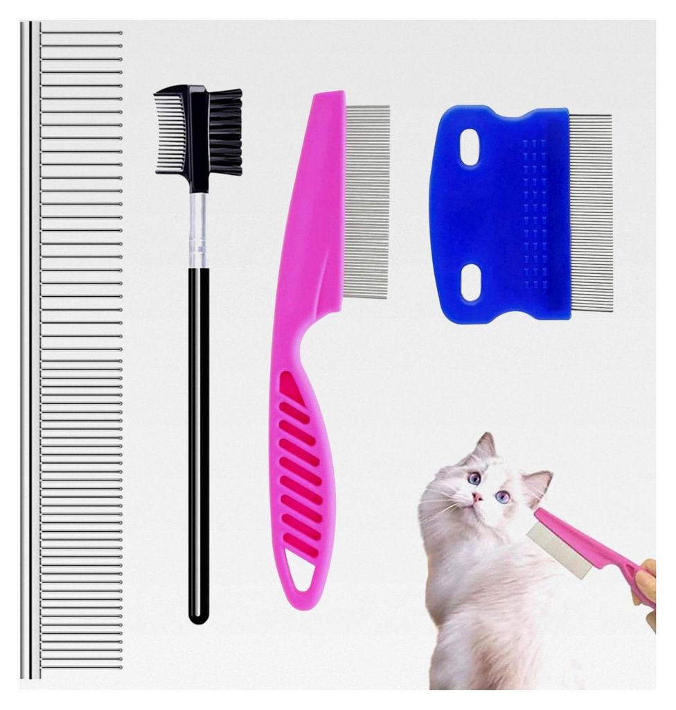 4 Stück Flohkämme für Katzen, Pflegekamm-Set, Edelstahl Floh- und Läusekamm, zum Entfernen von Verwicklungen und Knoten, effektiv gegen Flöhe ...
