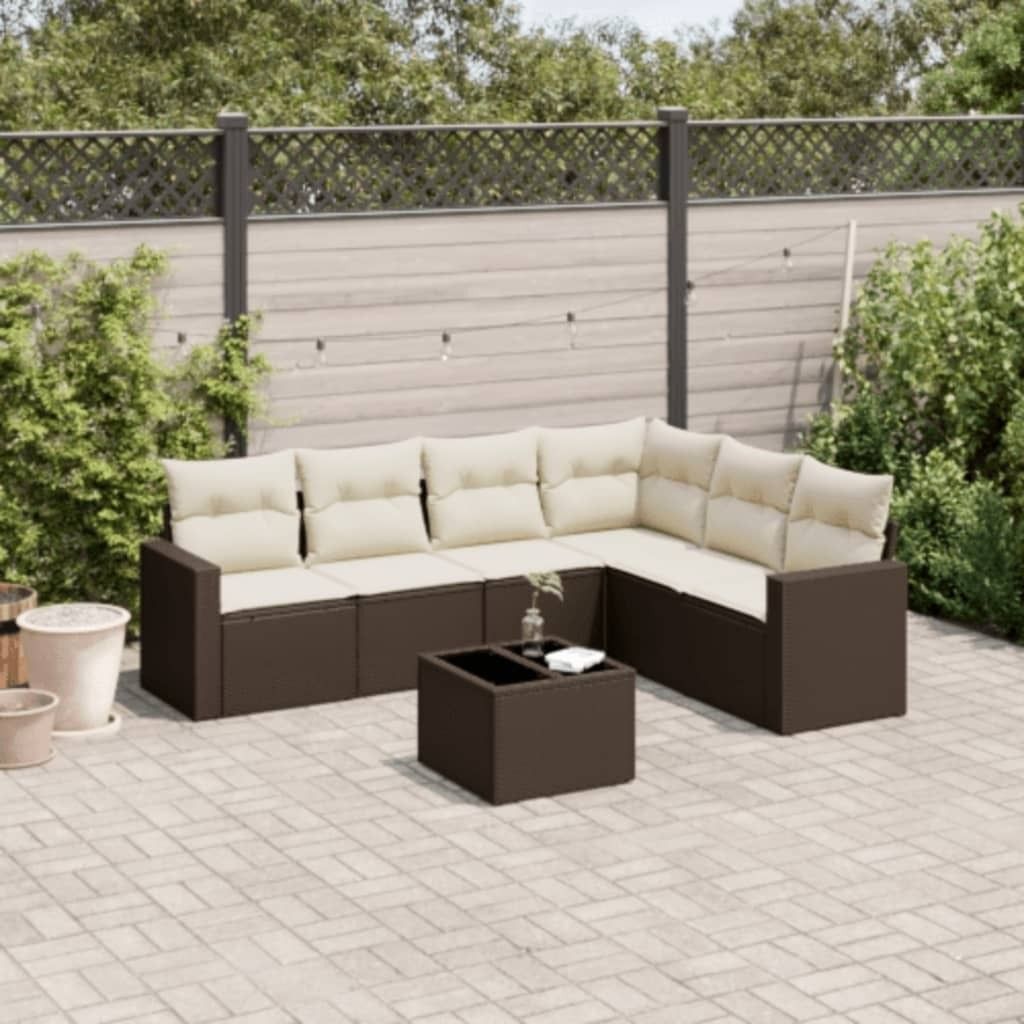 Maison Exclusive - 7-tlg. Garten-Sofagarnitur mit Kissen Braun Poly Rattan