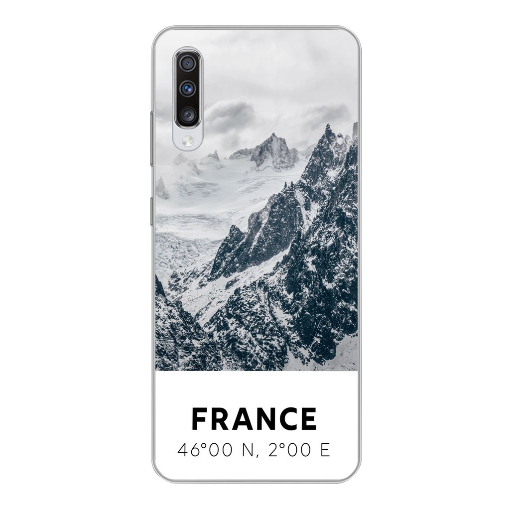 MuchoWow Handyhülle Schutzhülle Hülle für Samsung Galaxy A70 Frankreich - Berge - Schnee Silikon Softcase Handy Hülle - Schutzhaube