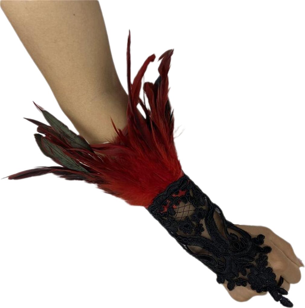 1 Stück Lange Handschuhe y Spitze Feder Design Elegante Gothic Mesh Ärmel Band Gebunden Einfach Tragen Handschuhe Halloween Party Supplies
