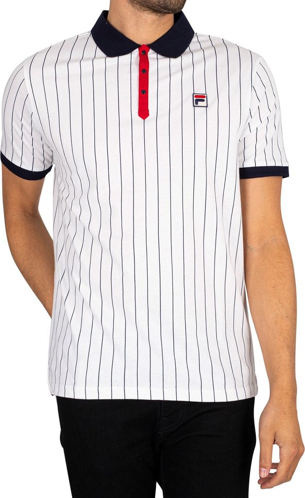 Fila Klassisches, gestreiftes Vintage-Poloshirt, Weiß XXL