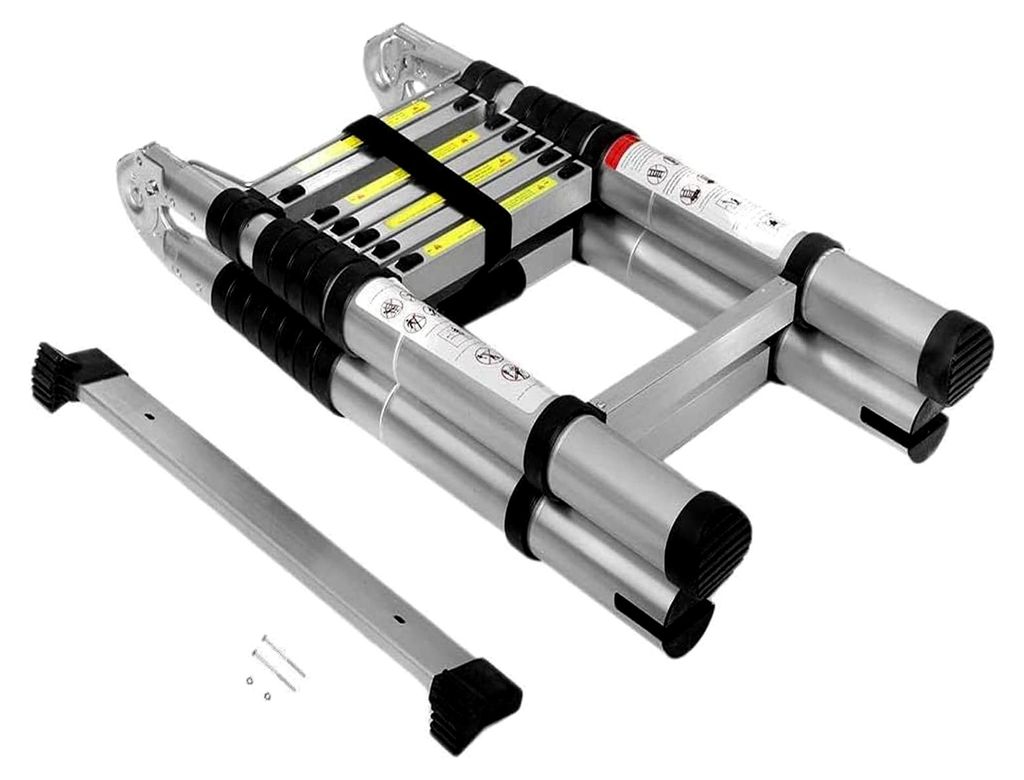 Teleskopleiter 3,8 m Klappbar Aluleiter mit Stabilisator, EN131 Multifunktionsleiter Rutschfester Ausziehleiter, 150 kg Belastbarkeit für Garten u...