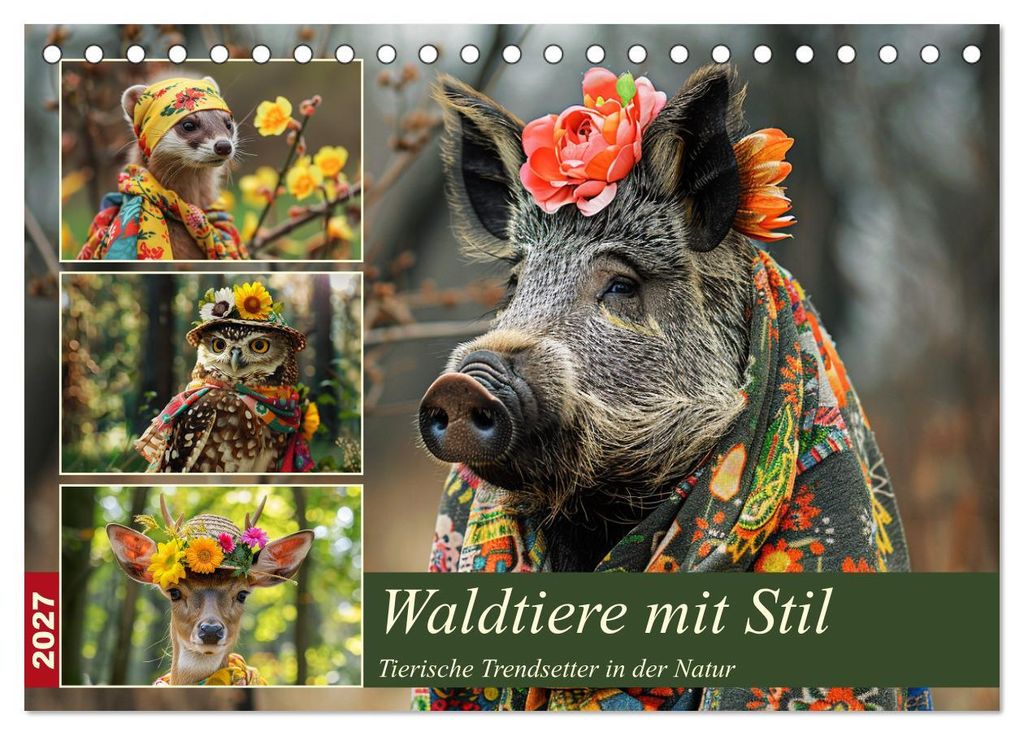 Waldtiere mit Stil. Tierische Trendsetter in der Natur (Tischkalender 2027 DIN A5 quer), CALVENDO Monatskalender
