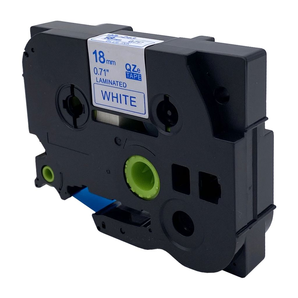 DULA Etikettenband - Kompatibel mit Brother P-Touch Tze-243 - 1 Stück - Blau auf weiß - 18mm x 8m