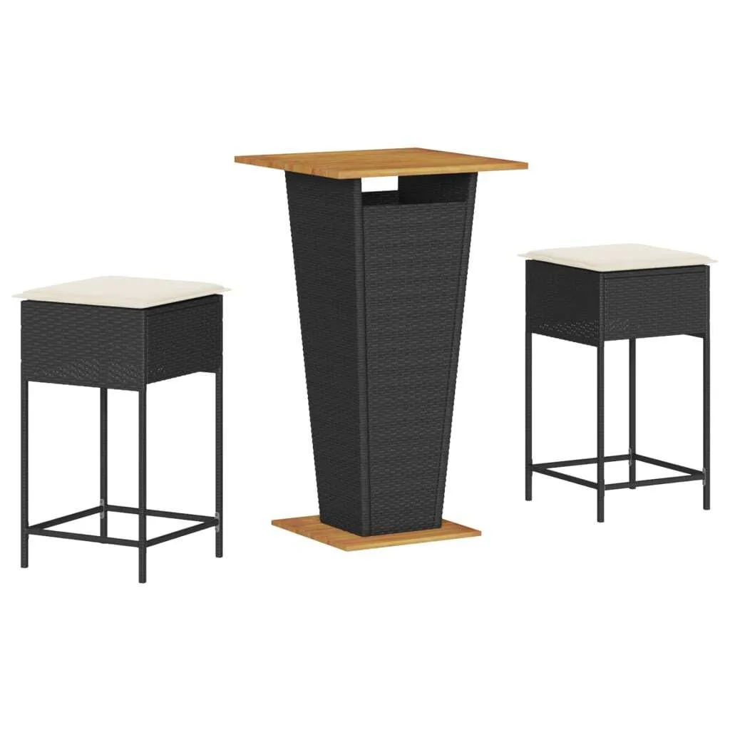 Bar de jardin résistant aux intempéries noir avec coussins déhoussables