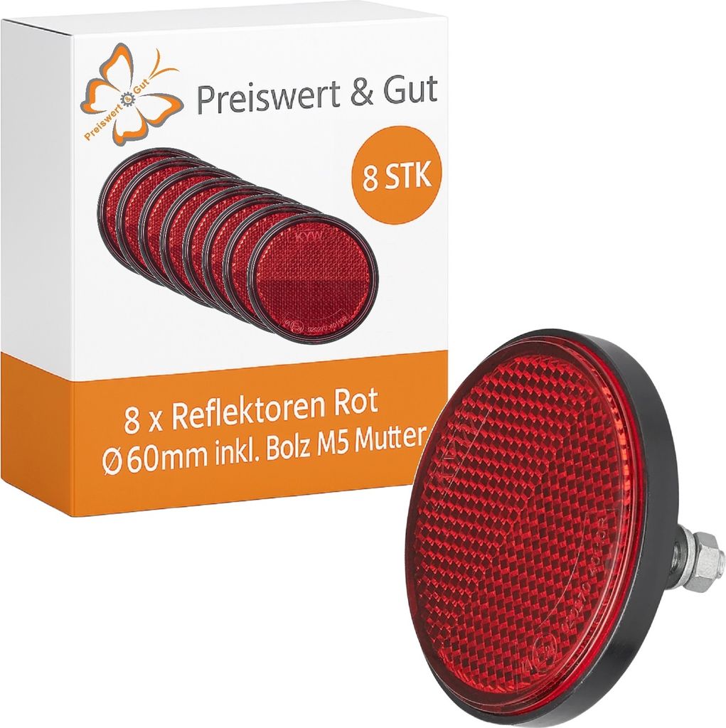 8x Seitenreflektoren Anhänger Ø60mm Rot – Reflektoren inkl. Produktbild 