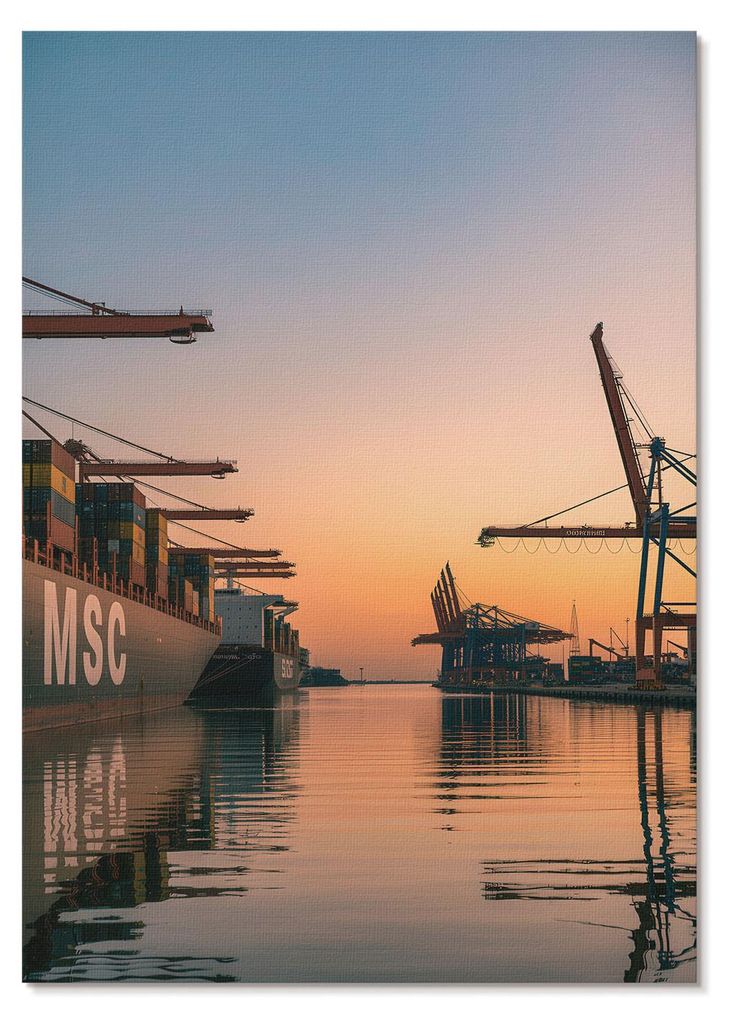 POSTER - 59x84 cm (A1) - MM - Hafenlandschaft mit Containerschiffen und Kränen - Wandbild für Wohnzimmer Schlafzimmer & Flur, Modernes Poster Wan...