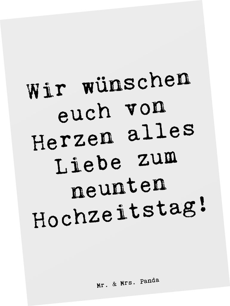 Mr. & Mrs. Panda Ansichtskarte Spruch 9. Hochzeitstag Keramikhochzeit - Weiß - Geschenk, Widerstandsfähigkeit, wertvolle Beziehung, Grußkarte, b...