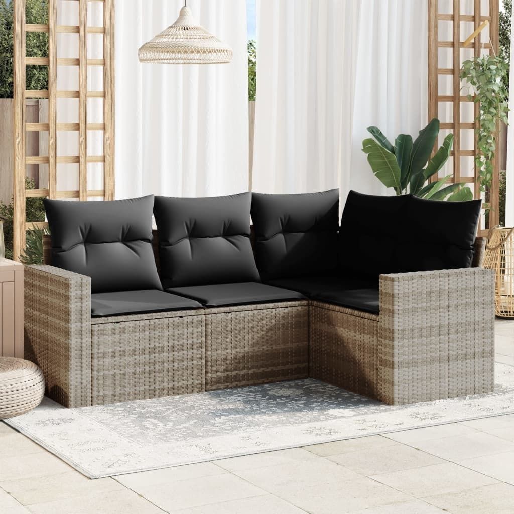 "2026 Promotion" 4-tlg. Garten-Sofagarnitur mit Kissen Hellgrau Poly Rattan - Gartenstühle CC12643