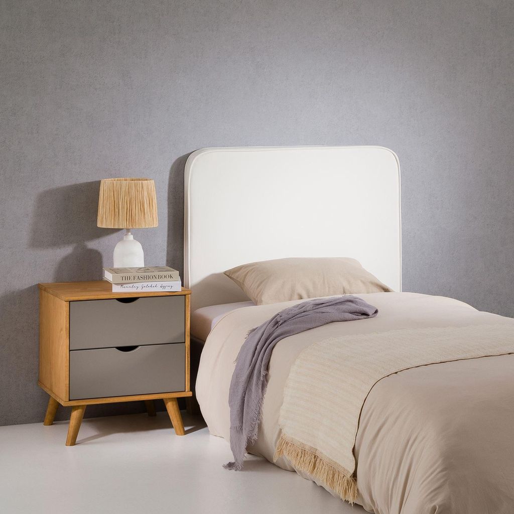 Kopfteil ARIELA 90 cm gepolstert, weiß - Headboard mit Wandbefestigung und Kunstlederbezug, bequeme Bettrückwand für Einzelbett