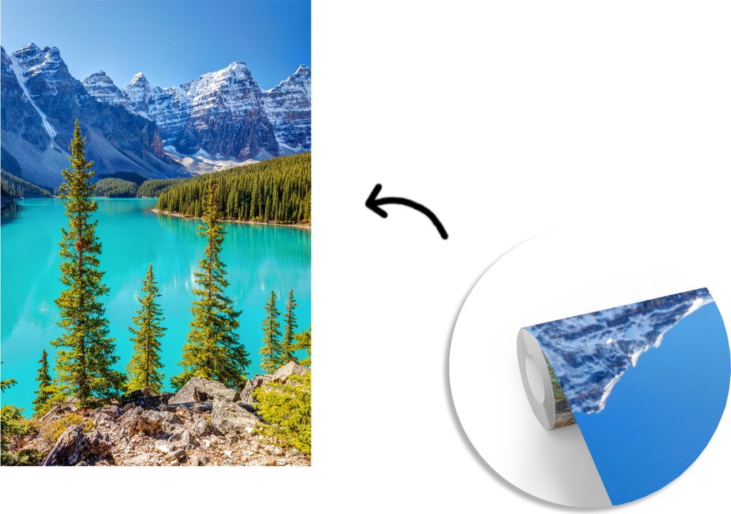 MuchoWow Fototapete für Wohnzimmer oder Schlafzimmer Wandtapete Vinyl Motivtapete Der kanadische Moraine Lake am Nachmittag im Banff National Pa...