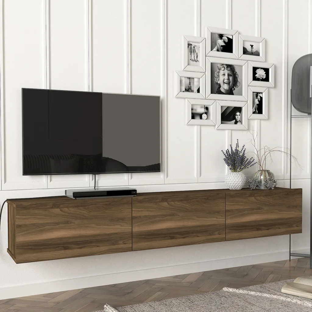 Meuble TV Vihti 180x31x29,5cm en coloris noyer pour salon moderne