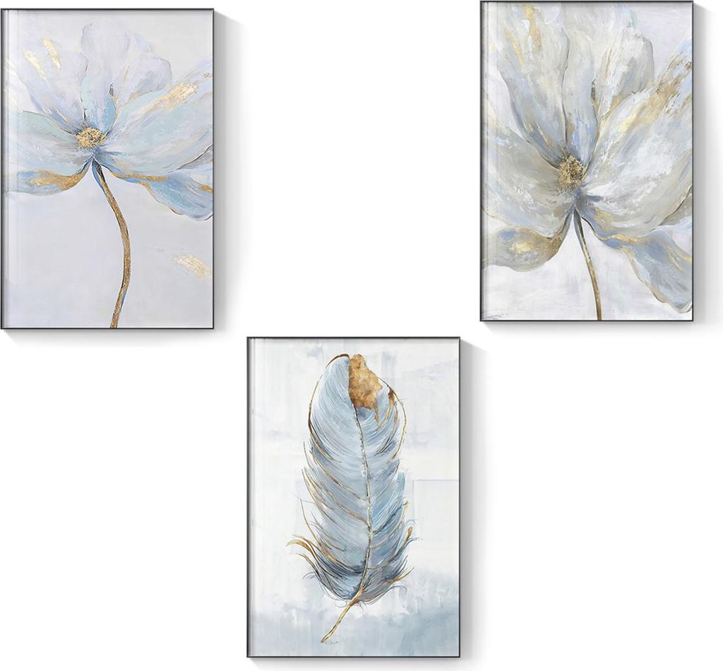 3er Set Blumenbilder, skandinavischer Stil, dekorative Leinwandkunst fürs Wohnzimmer, Gemäldebild, moderner Druck