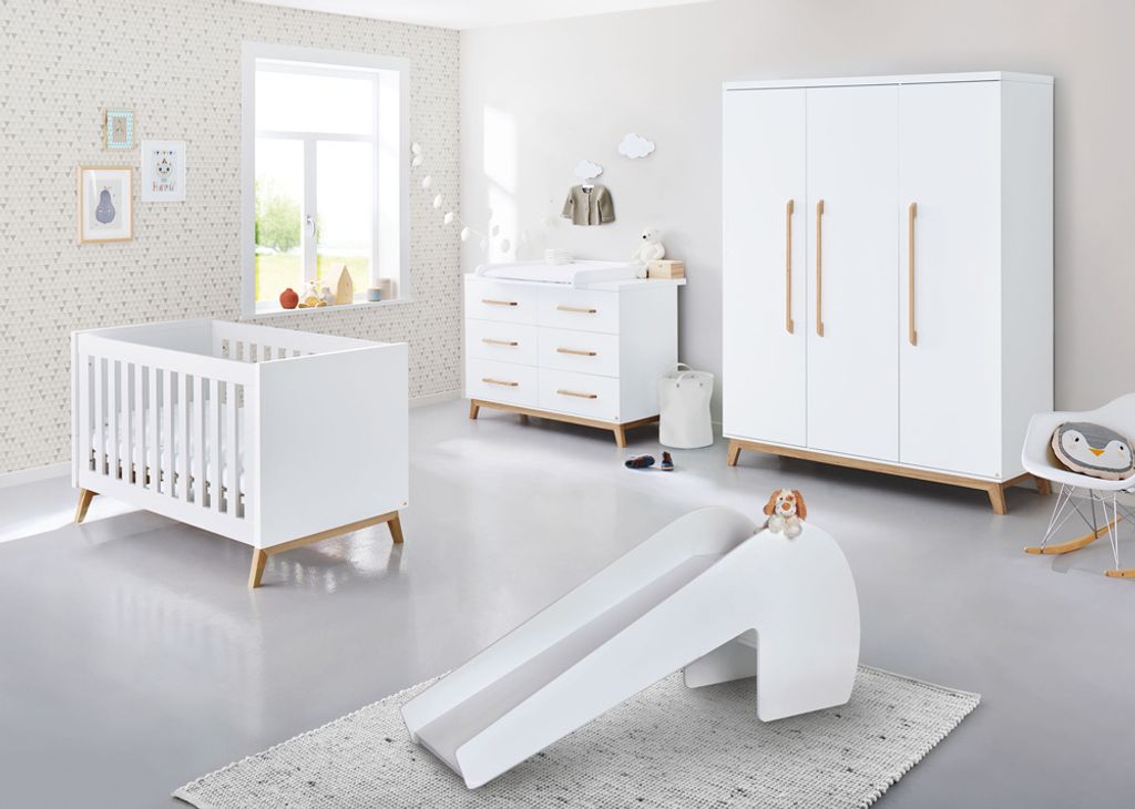 Babyzimmer inkl. Indoor Rutsche und Matratze RIJEKA-134 in weiß edelmatt
