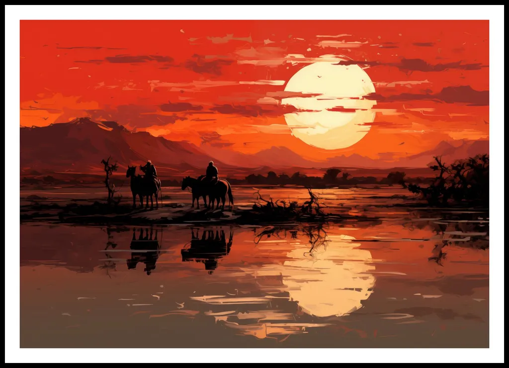 Affiche Prairie et Coucher de Soleil - Format 100x70 Impression Haute Qualité - 2