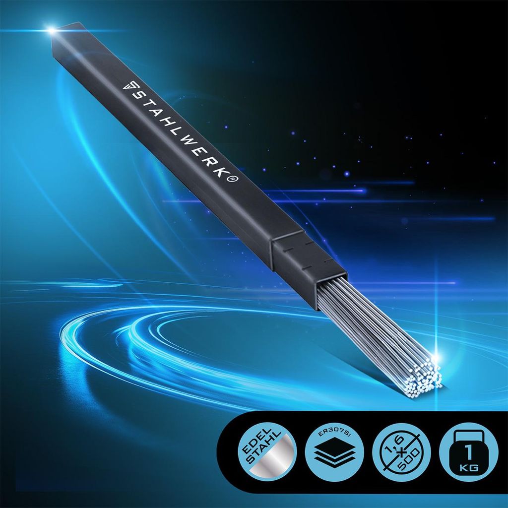 Jeu De Baguettes De Soudure TIG 1.6x500mm - Alu, Acier, Inox, 1kg, Marque Stahlwerk, Neuf
