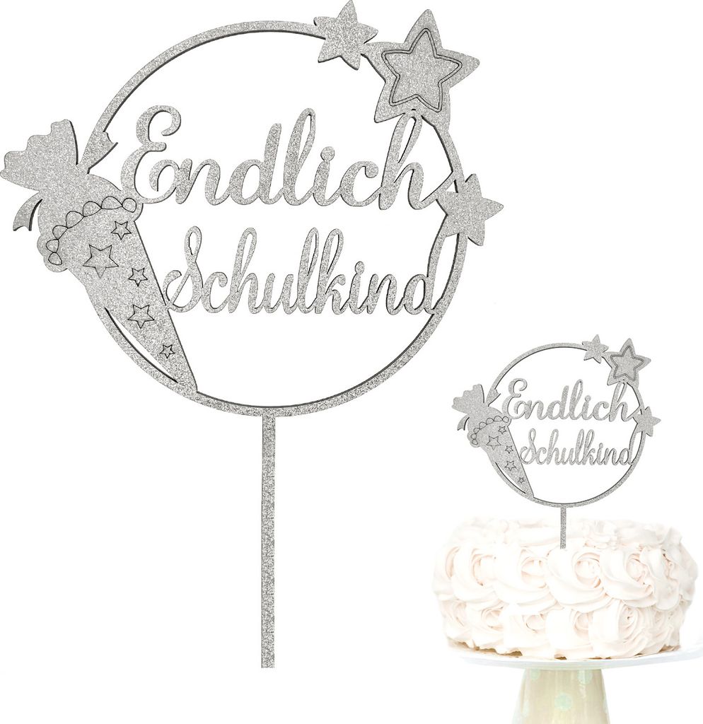 Oblique Unique Endlich Schulkind Holz Torten Topper Produktbild 