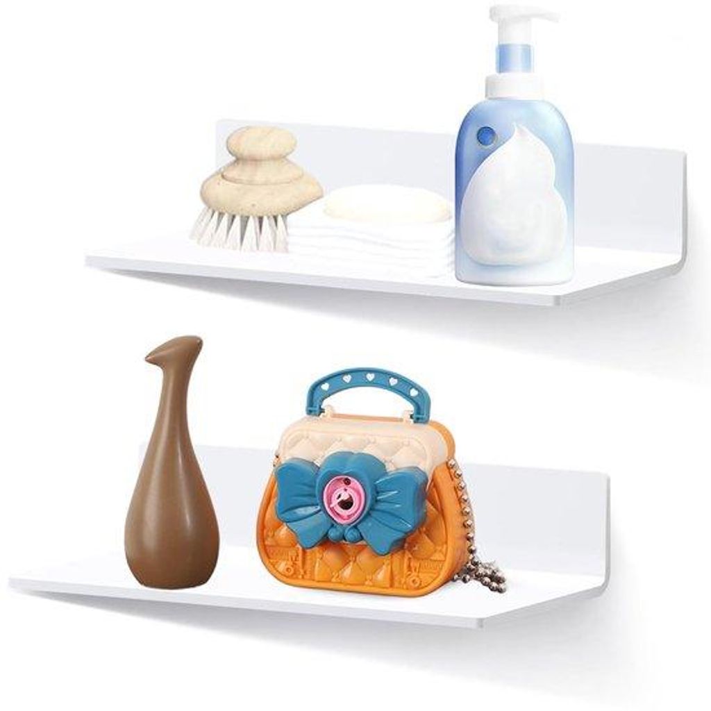 HUSOUE 2er-Pack Wandregale, kein Bohren erforderlich, selbstklebende Regale, 20 cm lang, schwebende Acrylregale mit Schrauben für Wohnzimmer, Küc...
