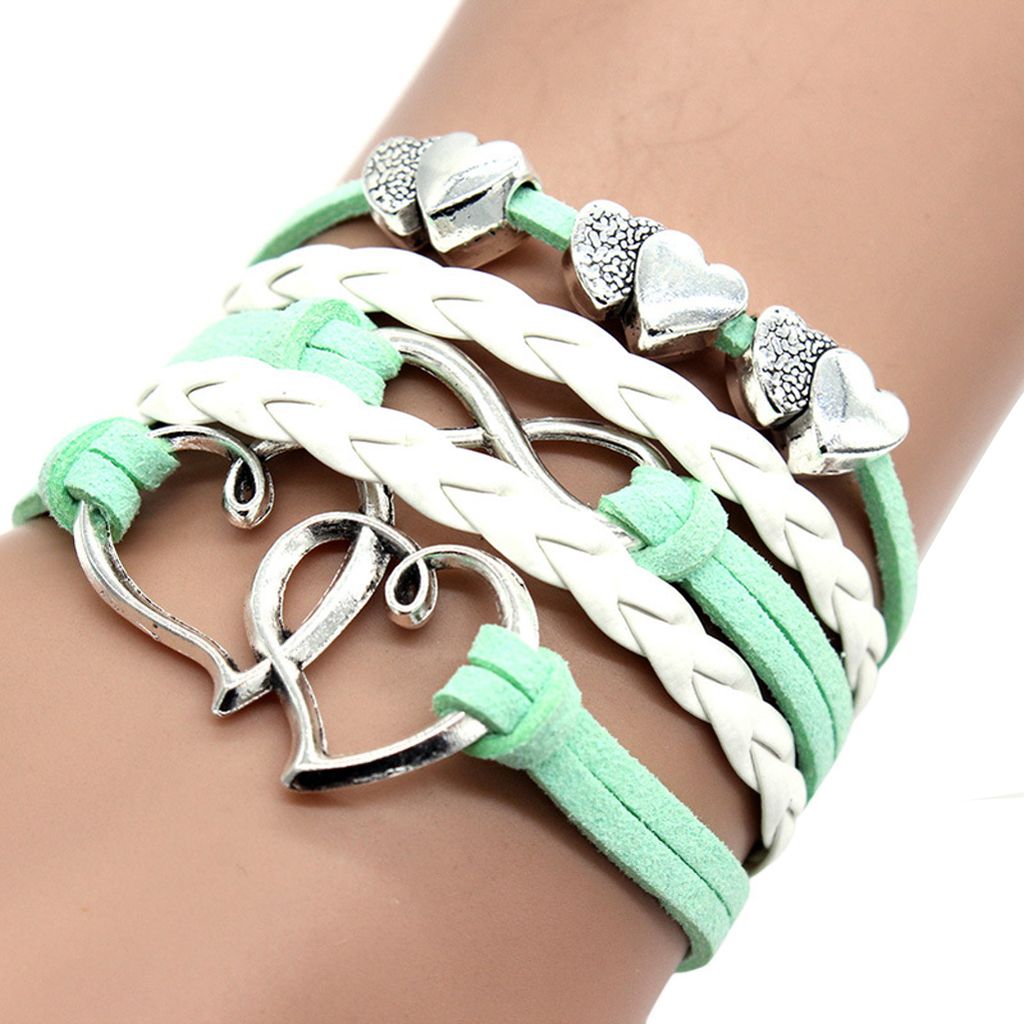 Armband, mehrschichtig, antiallergisch, Modeaccessoires, handgefertigt, modisch, großer Liebesherz-Anhänger, geflochtenes Armband für den tägli...