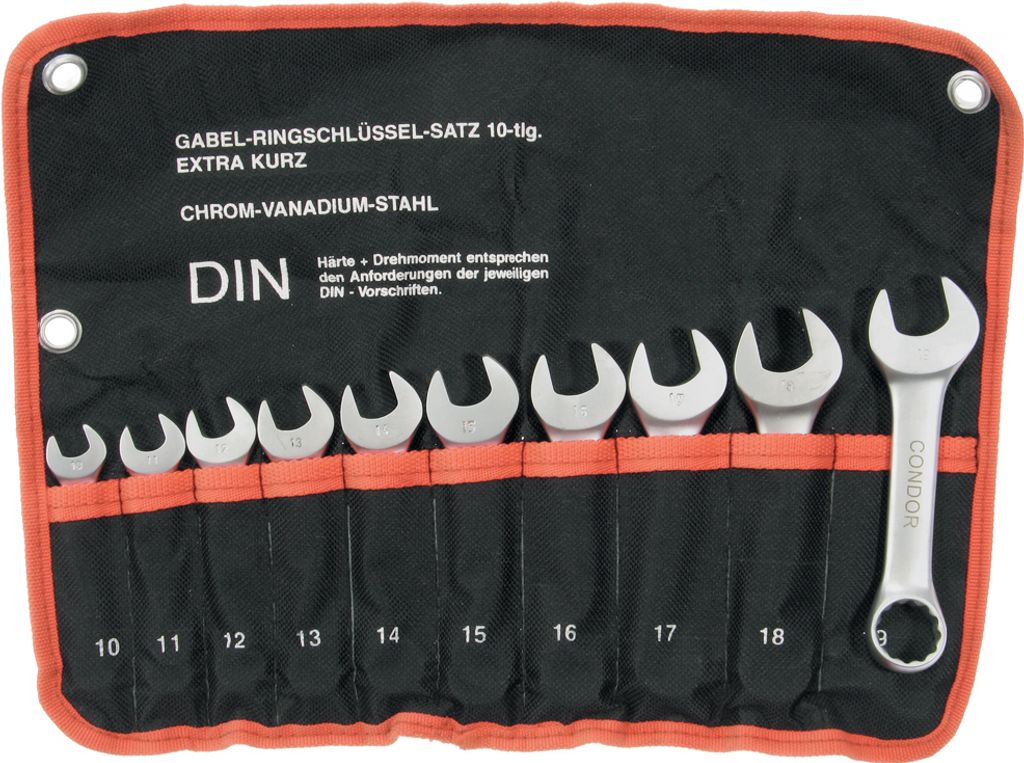 Gabel Ringschlüssel Satz extra kurz 10 tgl. 10 mm bis 19 mm CV-Stahl