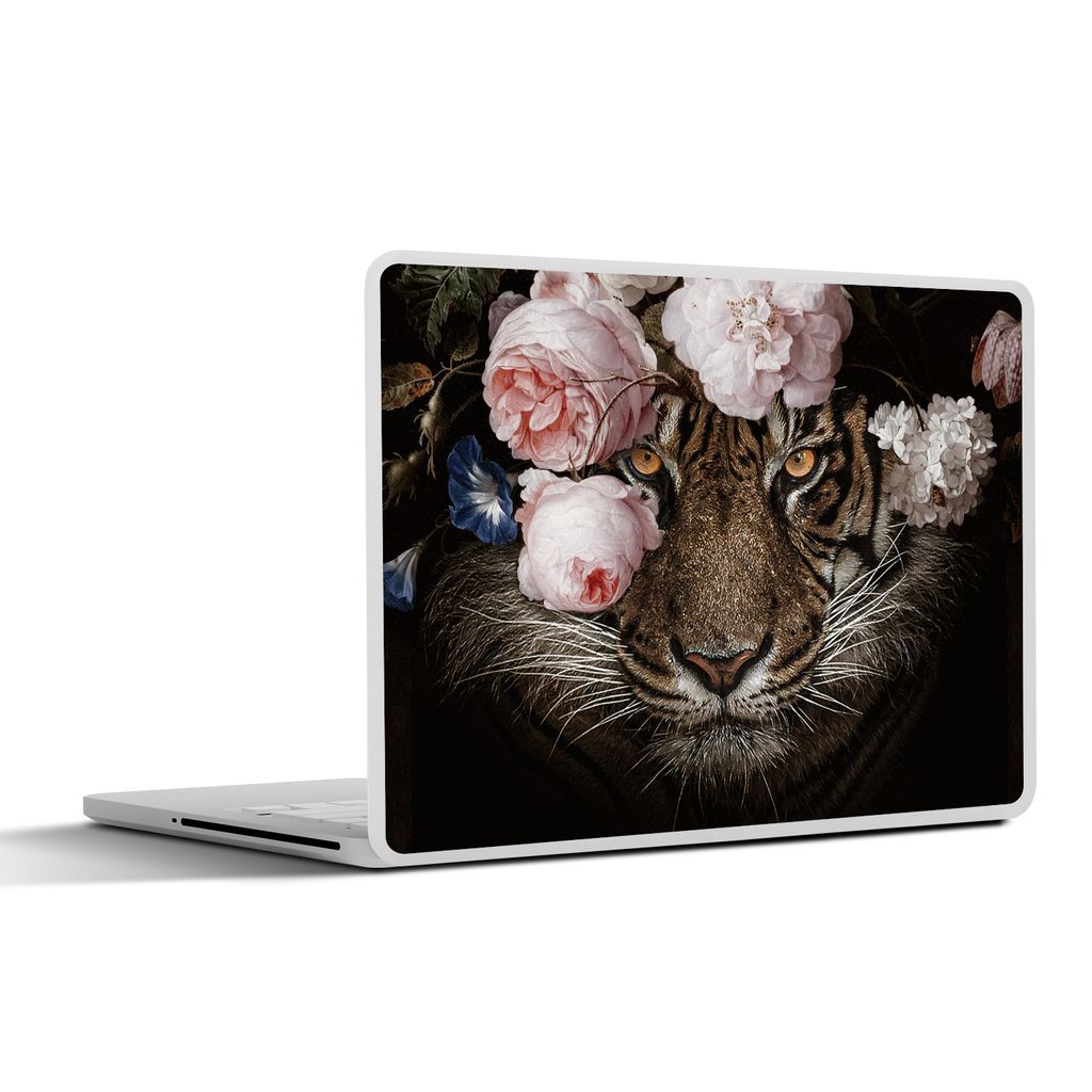 MuchoWow Laptop Aufkleber Sticker Cover Tiger - Blumen - Rosen 36.5x27.5 cm - Laptop-Sticker
