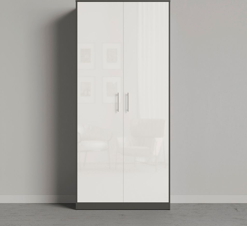 SMARTBett Schrank Kleiderschrank Aktenschrank 100 cm Anthrazit/Weiss Glanz