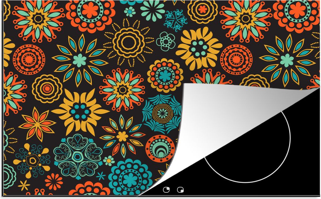 KitchenYeah Herdabdeckplatte Bohème - Vintage - Blume - Flora , 80x52cm, Küche Deko, Glaskeramikfeld Herdabdeckung, Abdeckplatte fùr Kochfeld