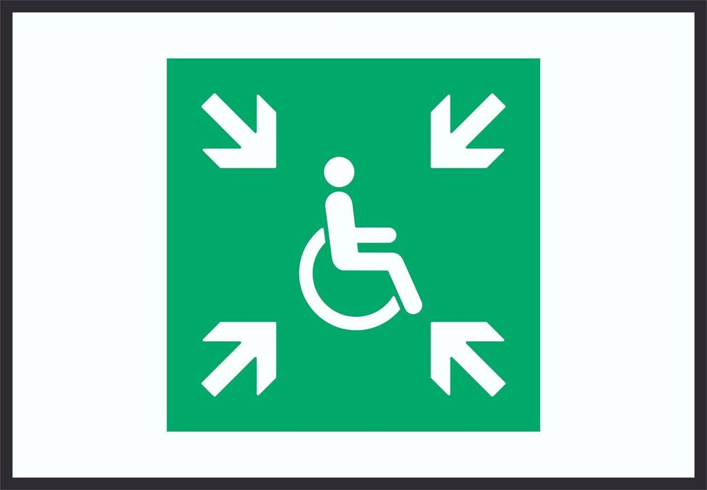Sammelplatz für Menschen mit Behinderung Symbol A6 Rückseite selbstklebend Schild