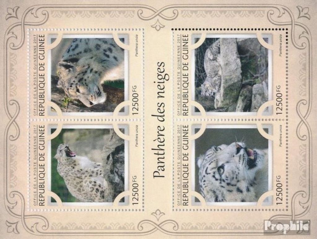 Briefmarken Guinea 2017 Mi 12256-12259 Kleinbogen (kompl. Ausgabe) postfrisch Schneeleopard