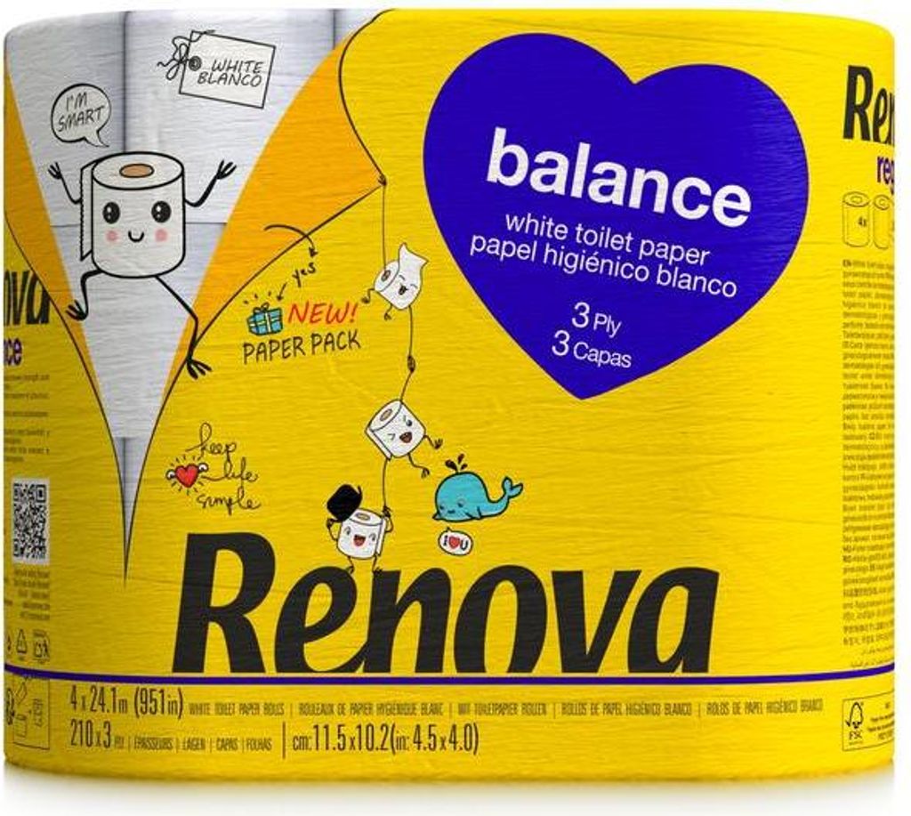 Renova Balance Toilettenpapier 4R - 3-lagig, -