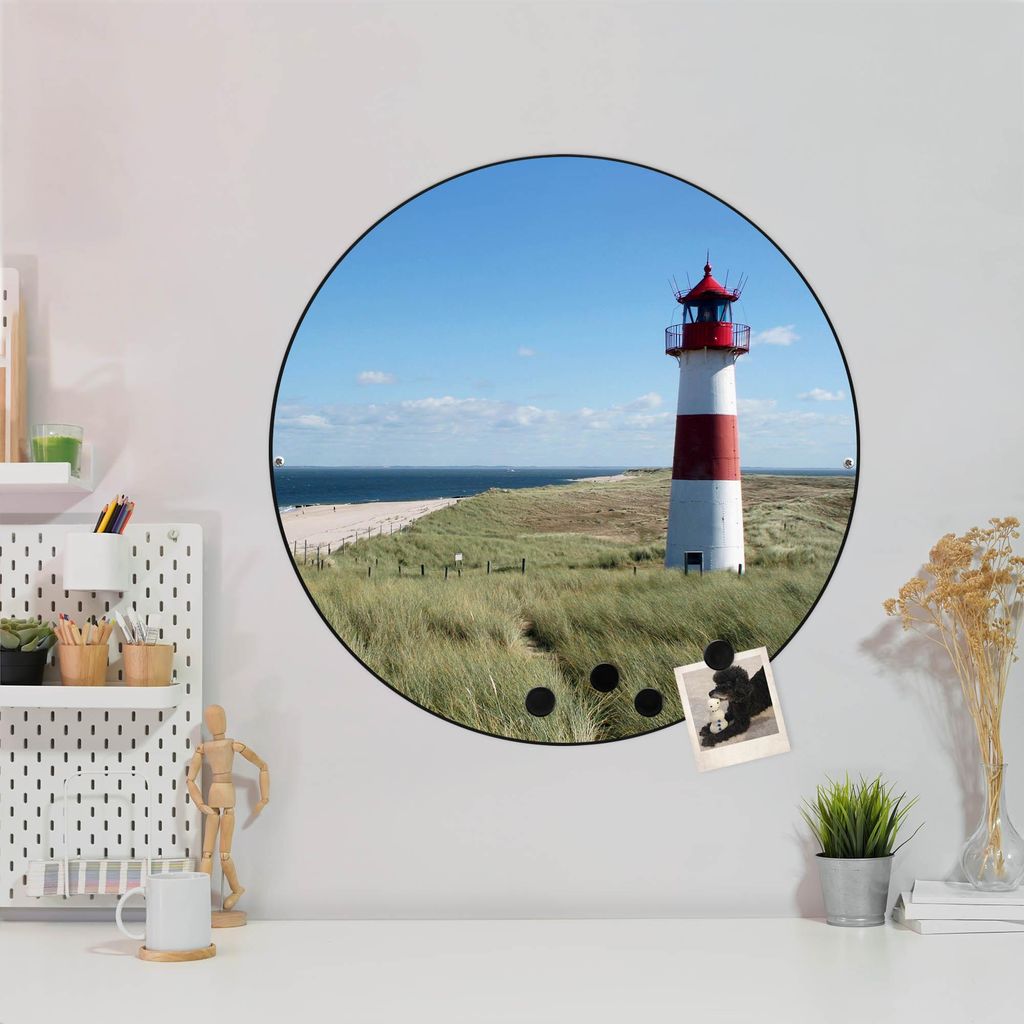 Design Stahlmagnettafel Schwarz Rund 47cm Leuchtturm