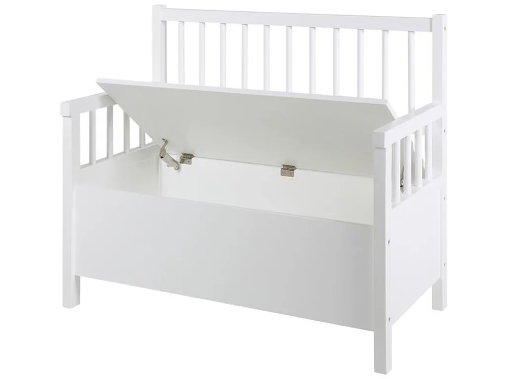 Banc de rangement blanc avec coffre intégré, modèle Aster polyvalent - 10