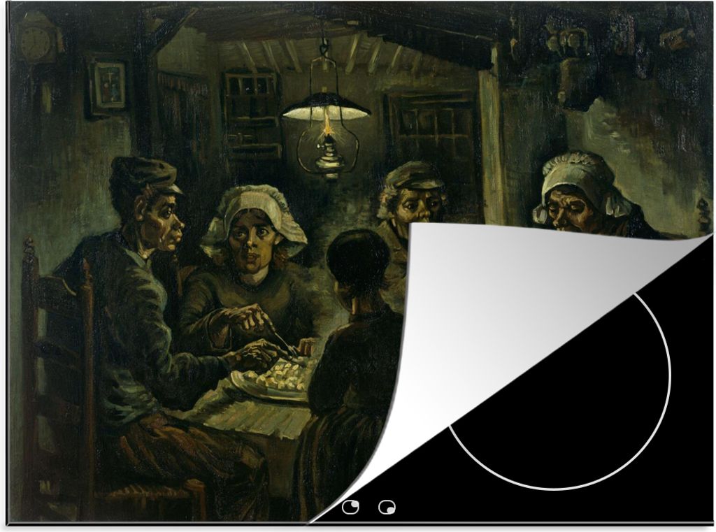 KitchenYeah Herdabdeckplatte Die Kartoffelesser - Vincent van Gogh , 77x59cm, Küche Deko, Glaskeramikkochfeld Herdabdeckung, Abdeckplatte fùr K...
