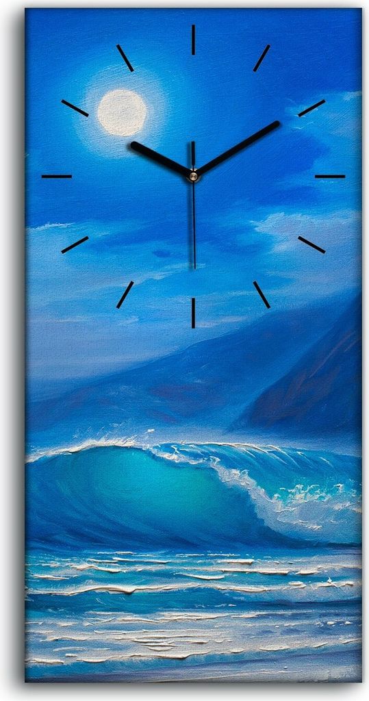 Wandbild Leinwand Bilder Wanduhr 30x60 Nachtsturm auf dem Meer welle Malerei - schwarze Hände