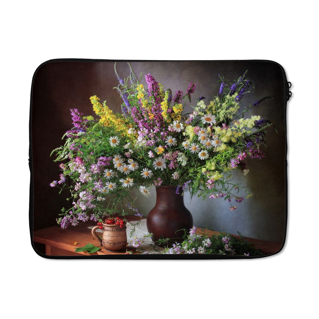 MuchoWow Laptop Hülle 15 Zoll Blumen - Tisch - Stilleben - Blumenstrauß - Vase Laptoptasche - Laptoptasche - Sleeve - Rundum-Schutz