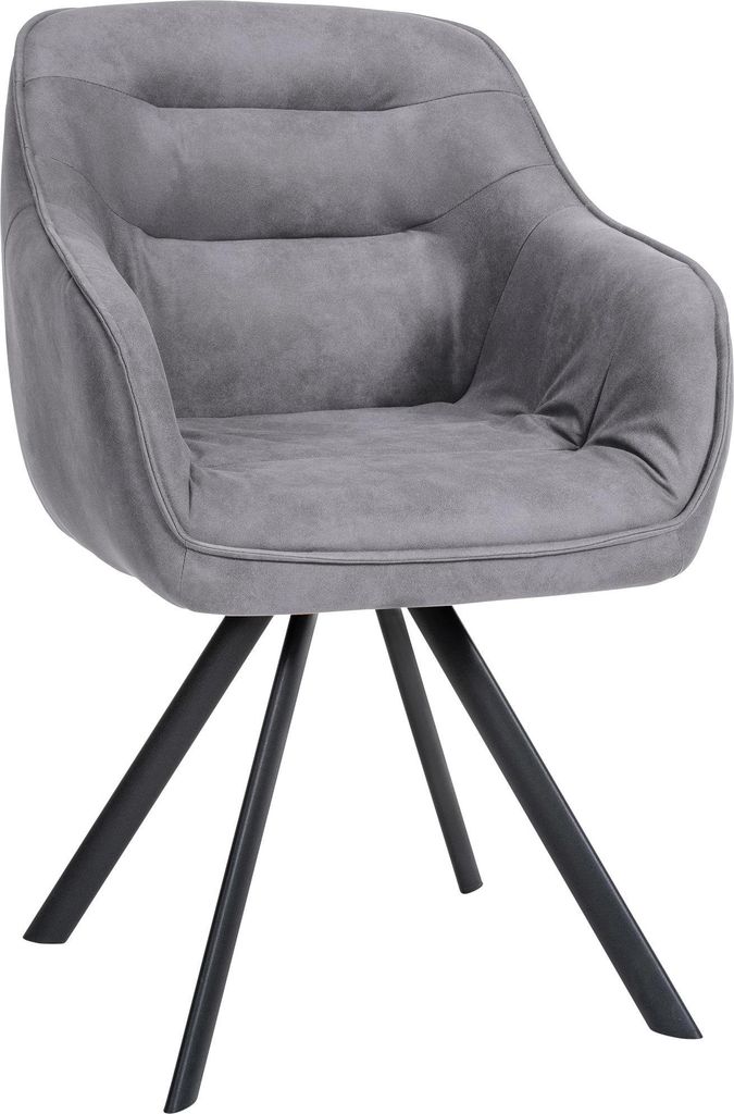 CLP Esszimmerstuhl drehbar mit Armlehne Russel, Küchenstuhl in Samt oder Stoff Farbe grau Material Vintage Stoff