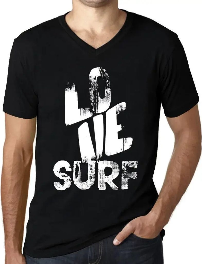 Herren Grafik T-Shirt V-Ausschnitt Liebe surfen – Love Surf – Öko-Verantwortlich Vintage Jahrgang Kurzarm Lustige Druck Geburtstag Geschenk Mann