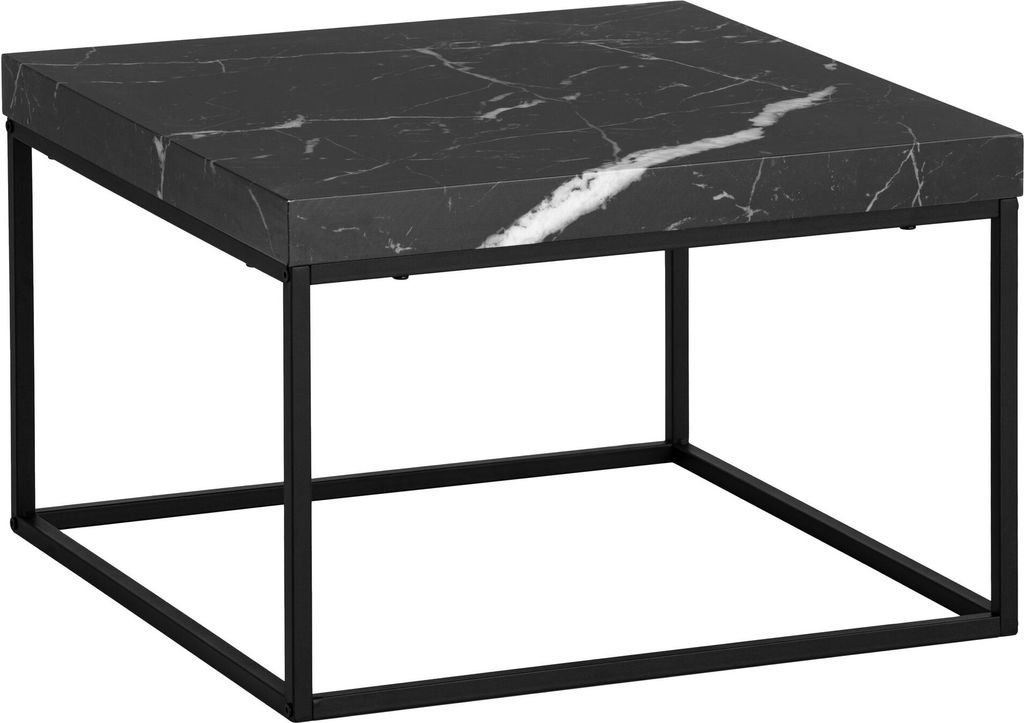 Couchtisch 60x60x38 cm Schwarz Sofatisch in Marmor-Optik Modern, Design Wohnzimmertisch Quadratisch, Loungetisch Klein, Kaffeetisch Metallbeine