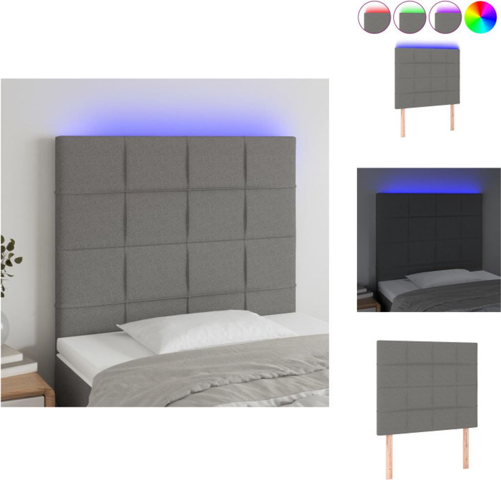 vidaXL LED Kopfteil Dunkelgrau 90x5x118/128 cm Stoff - Kopf- & Fußenden