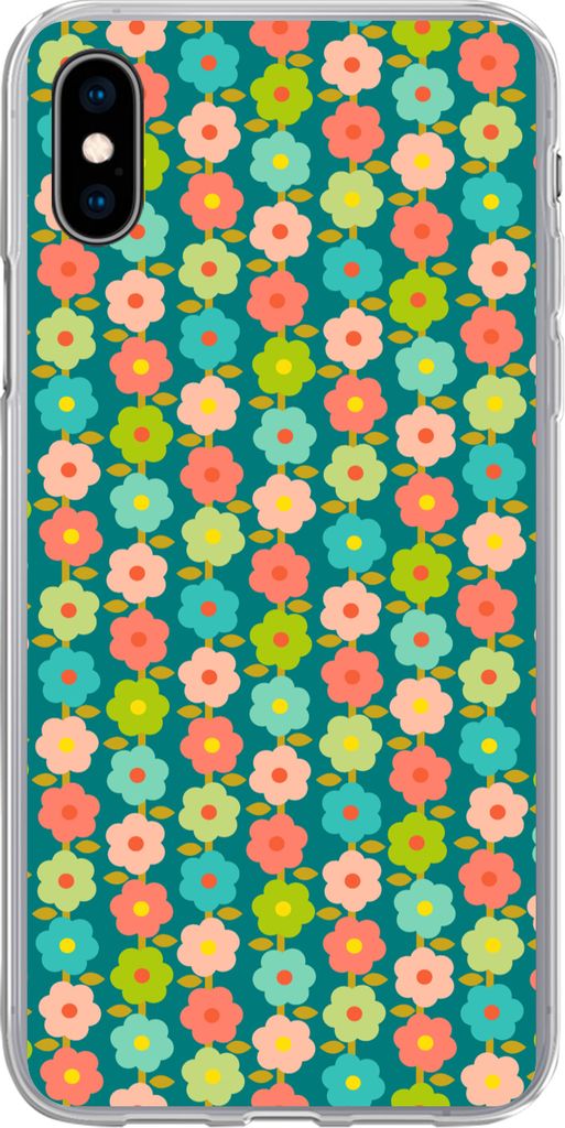 MuchoWow Handyhülle Schutzhülle Hülle für Telefoonhoesje iPhone Xs Muster - Blumen - Retro - 1970er Jahre Silikon Softcase Handy Hülle - Han...