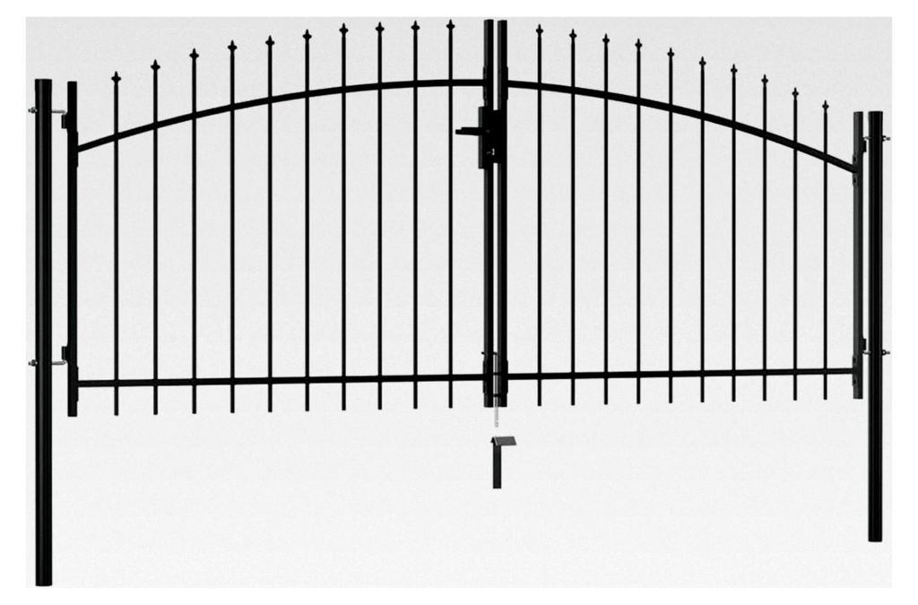 Stahl Doppelflügeltor für Gartenzaun, Einfahrtstor, Hoftor, Doppelflügel-Gartentor mit Speerspitzen 300 x 150 cm