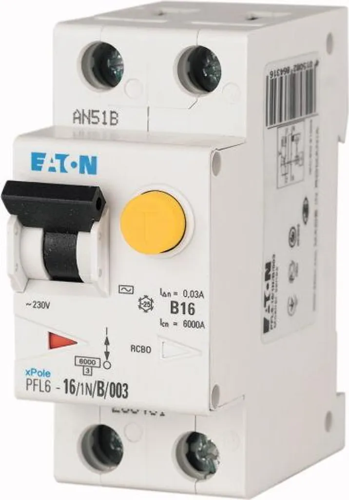 Disjoncteur combiné 6kA PFL6 haute performance Type AC courbe B Eaton