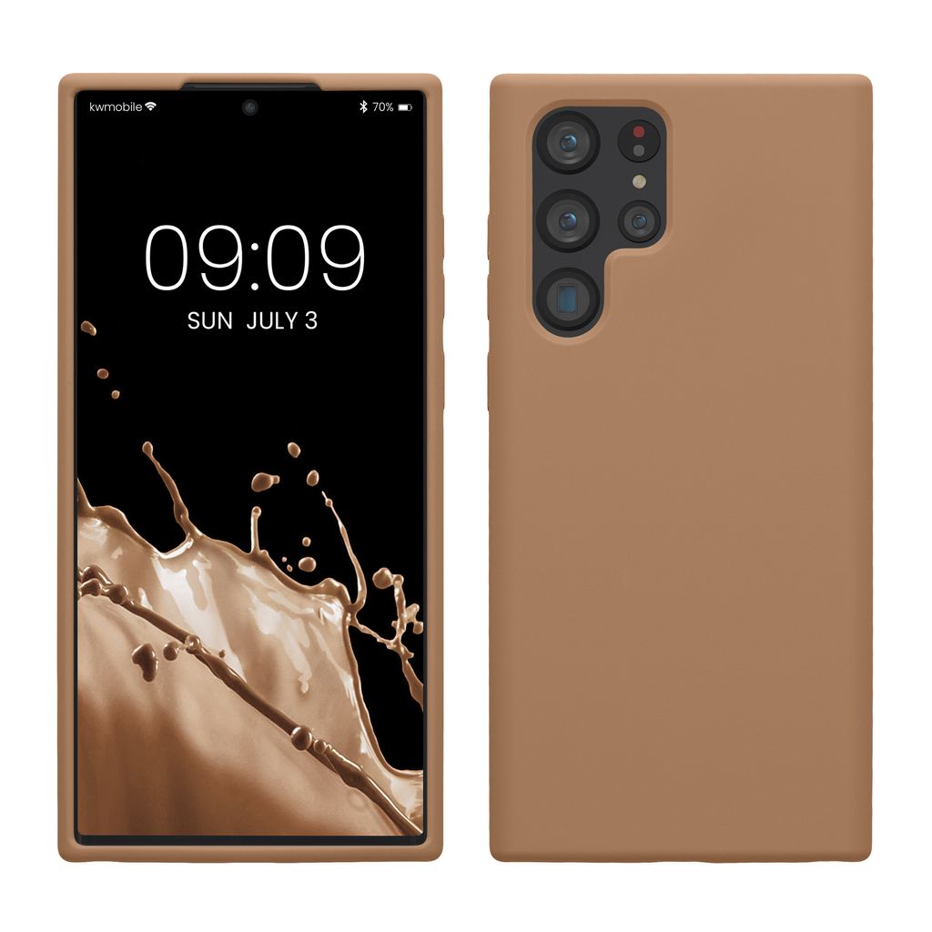 kwmobile Hülle kompatibel mit Samsung Galaxy S22 Ultra Hülle - Silikon Handy Case - Handyhülle weiche Oberfläche - kabelloses Laden - Cappuccino