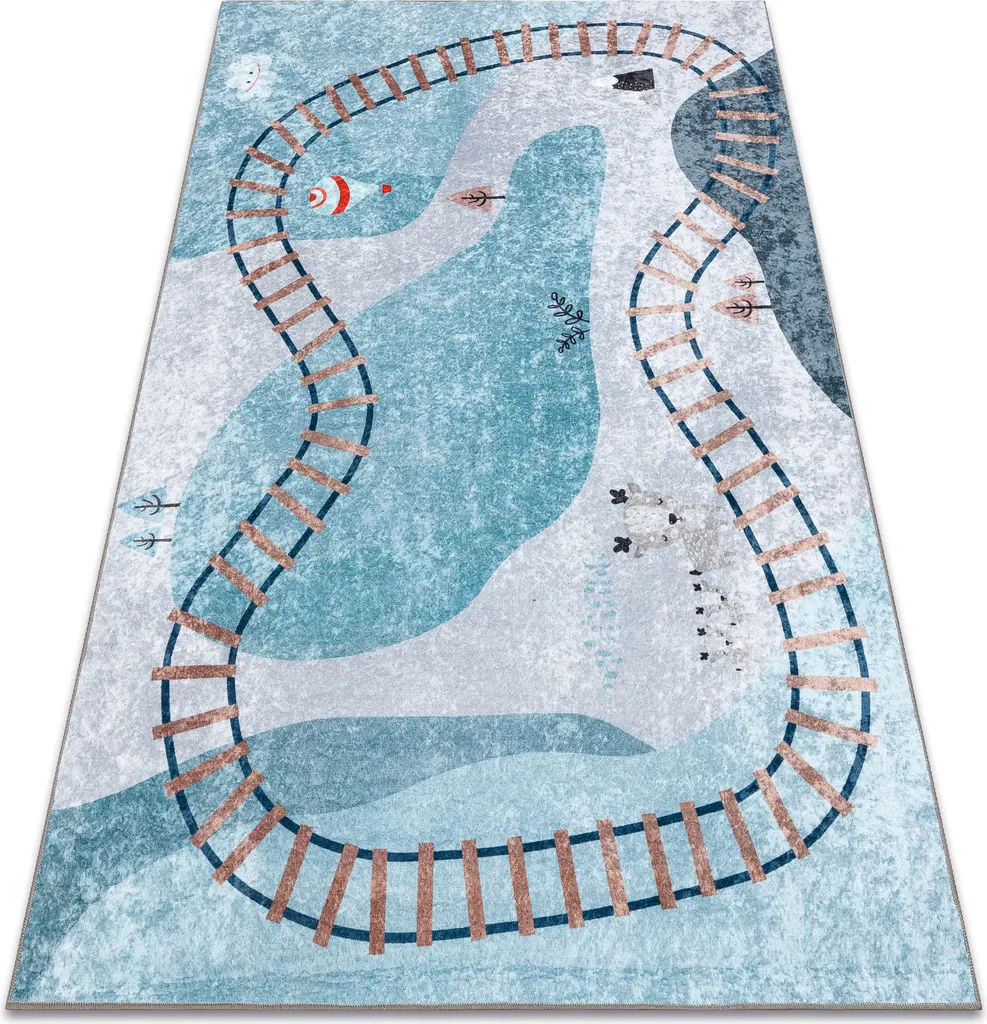 Tapis de jeu pour rails de train enfant bleu 80x150 cm antidérapant