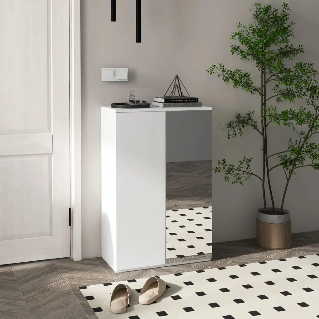 Meuble à chaussures miroir blanc 5 niveaux rangement 18 paires compact